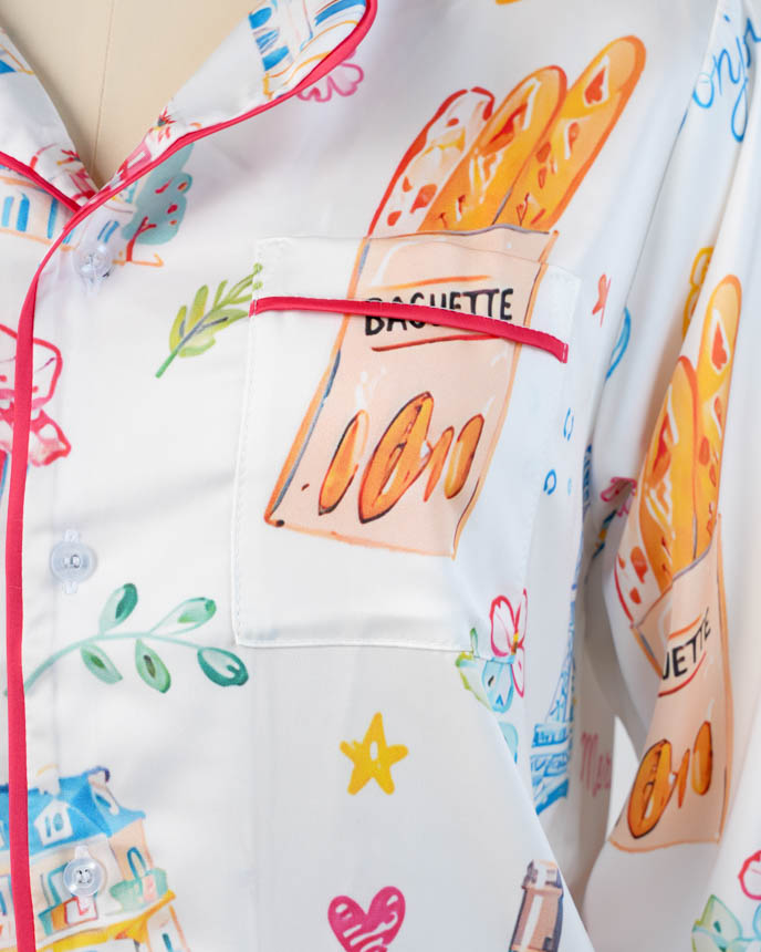 All-over Print Satin Pajamas Set (Loose Pants)