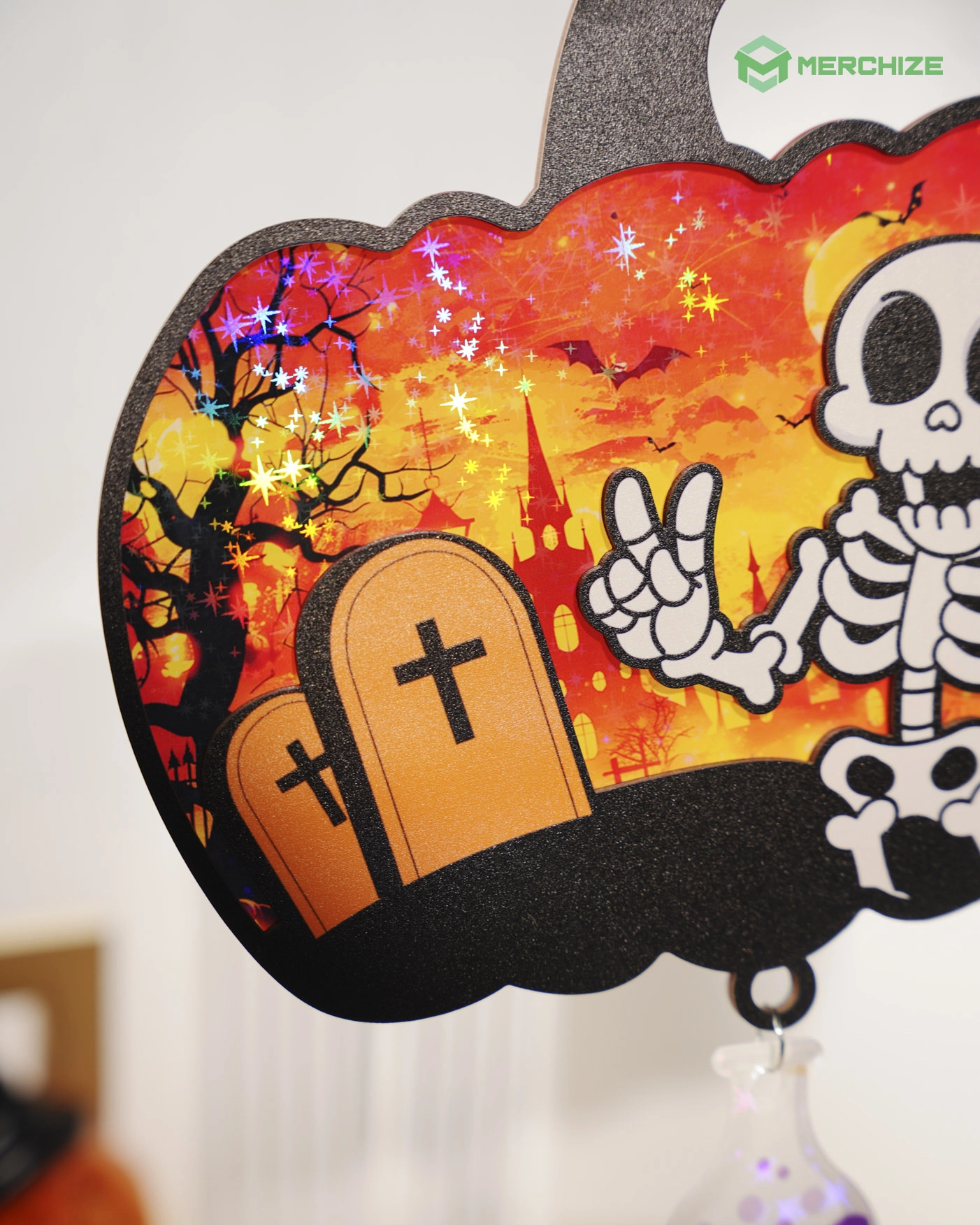 Custom Shape Wood and Hologram Acrylic  Ornament With 2 Charms