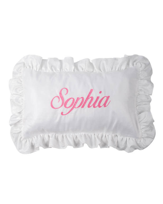 Embroidered Linen Pillow With Ruffles