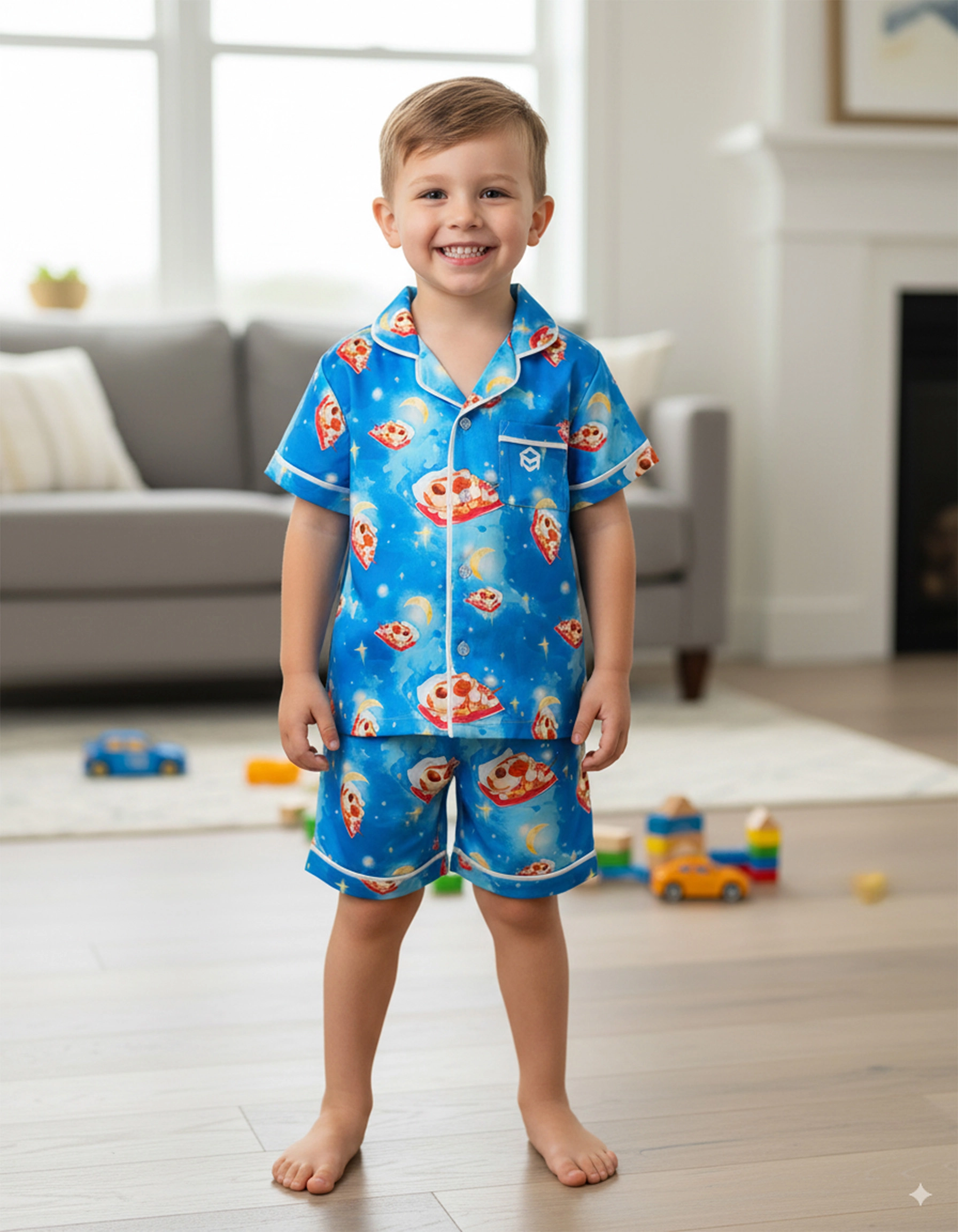 All-over Print Kid and Youth Satin Short-Sleeve Pajamas Set