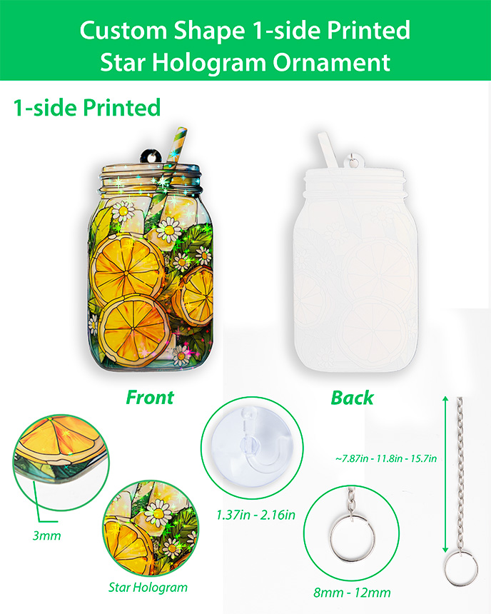 Custom Shape  1-side Printed Star Hologram Ornament