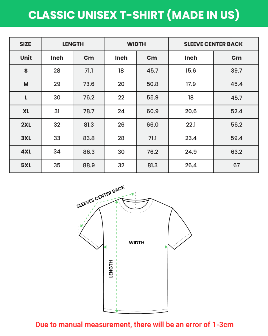 Size chart 2025 t shirt us