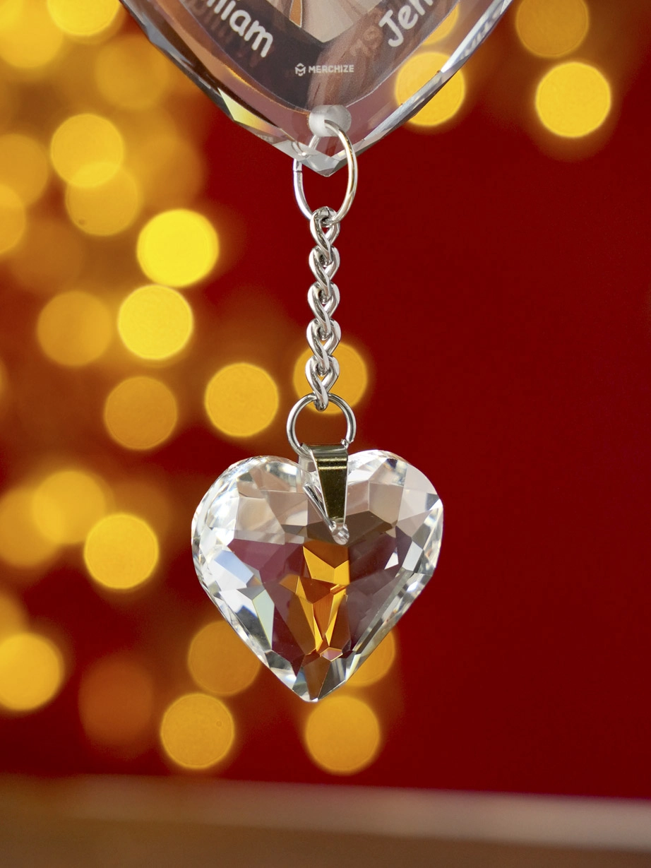 2-side Printed Glass Ornament With Crystal Charm