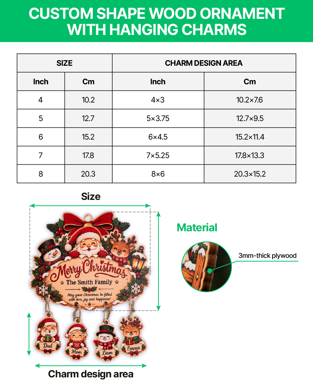 Custom Shape Wood Ornament With Hanging Charms