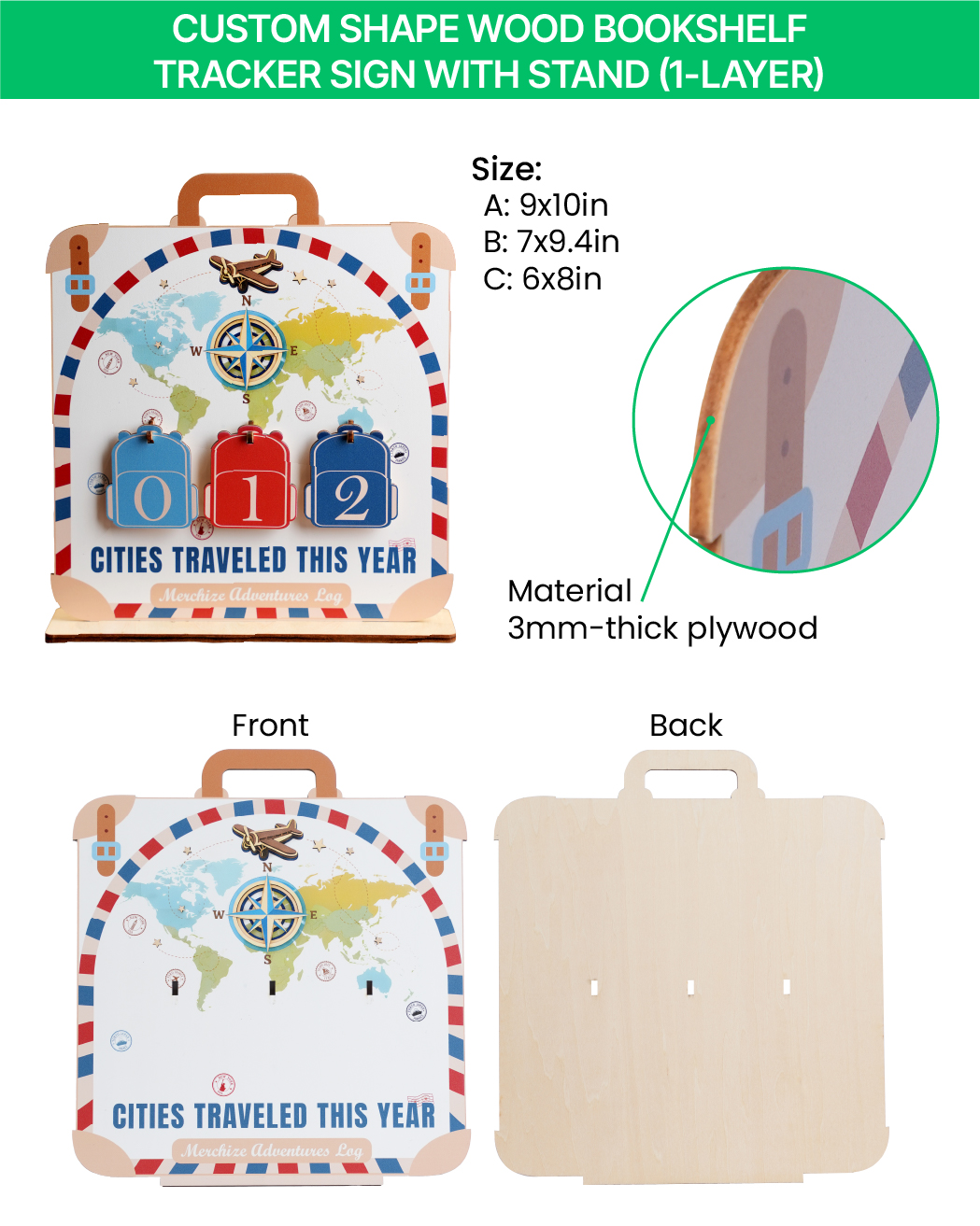 Custom Shape  Wood Bookshelf Tracker With Stand