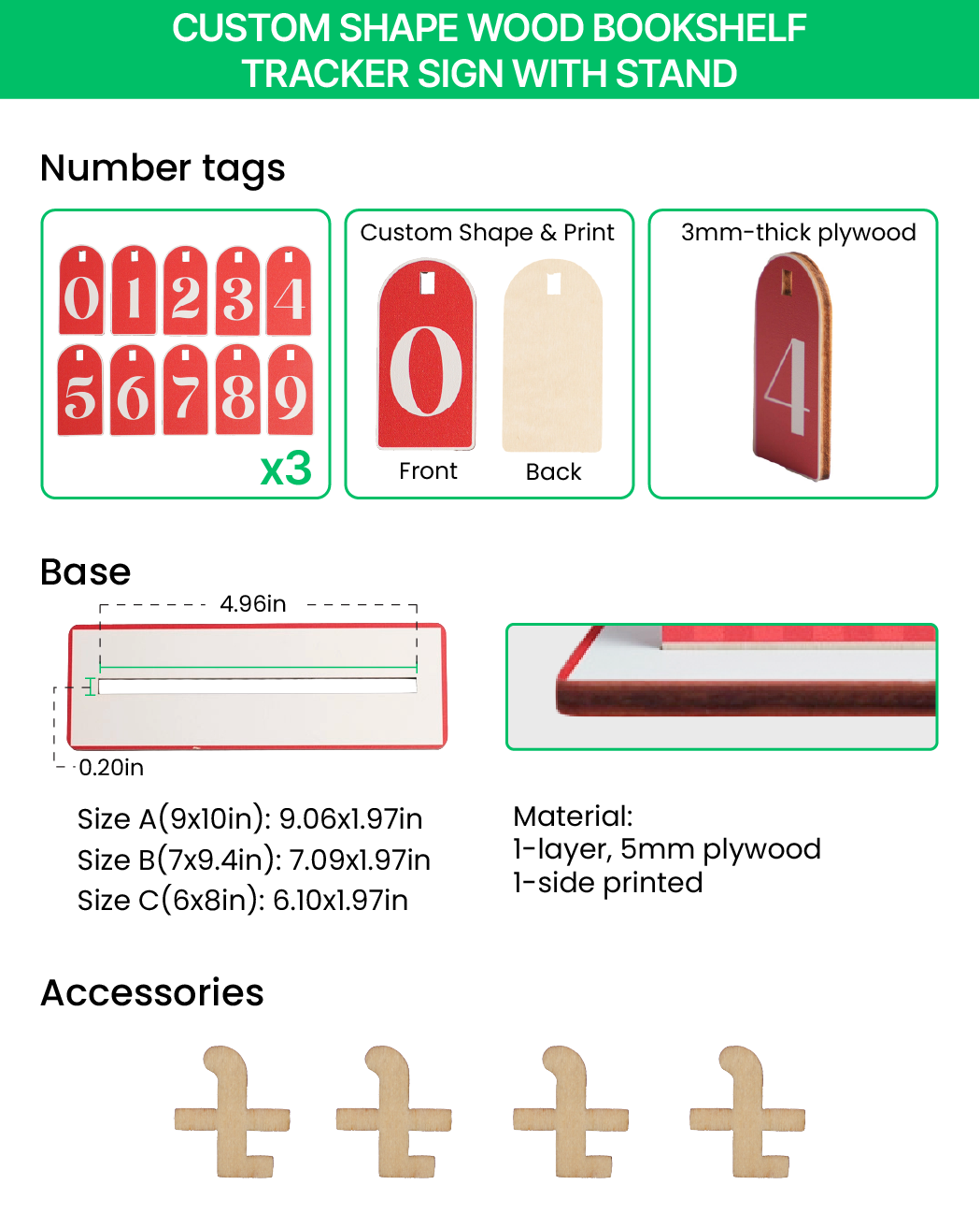 Custom Shape  Wood Bookshelf Tracker With Stand
