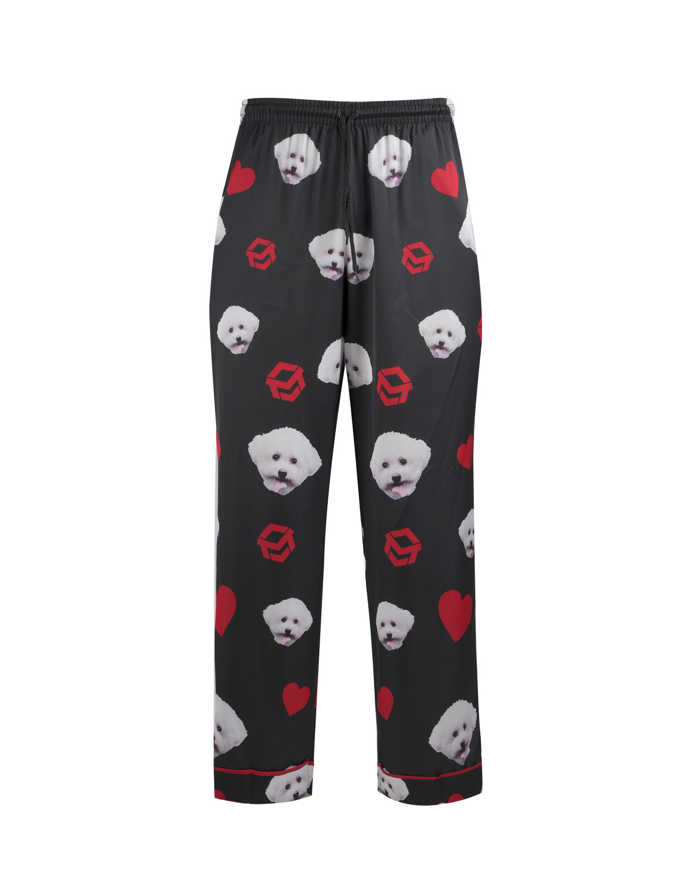 All-over Print Men's Satin Short-Sleeve Pajamas Set with Long Pants