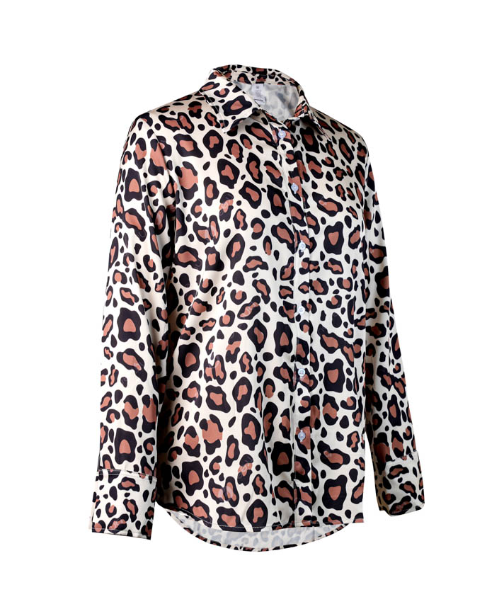 All-over Print Women’s Satin Button Down Shirt 