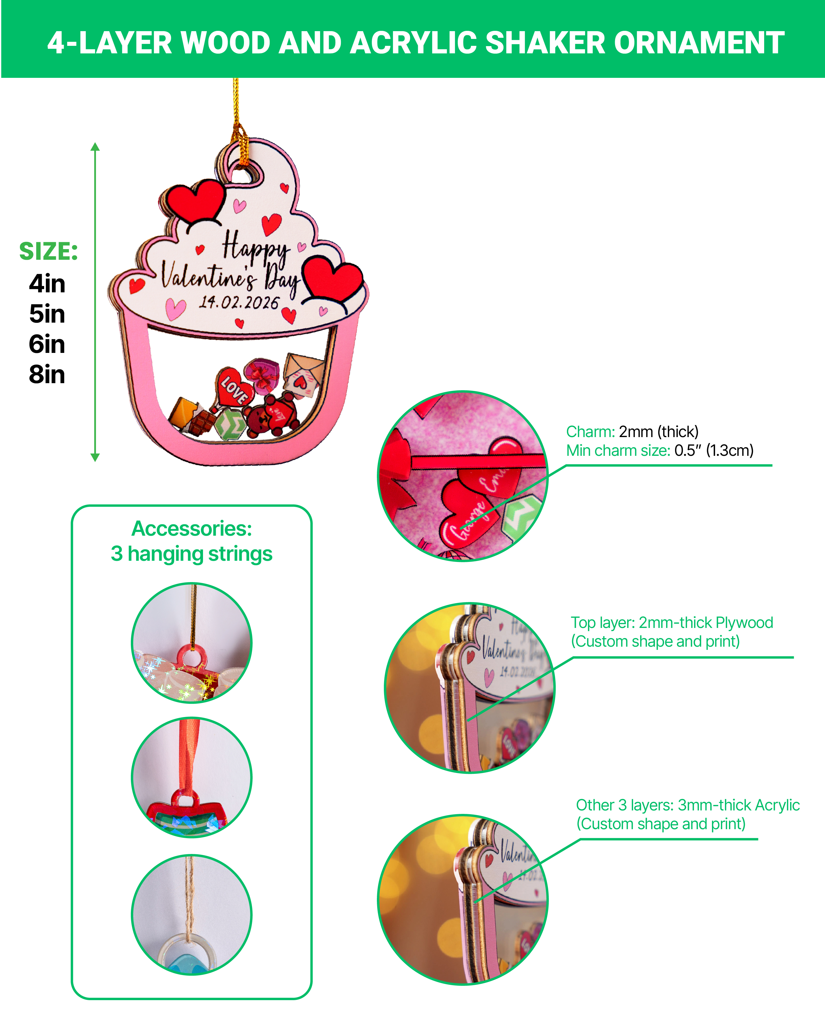 4-Layer Wood and Acrylic Shaker Ornament
