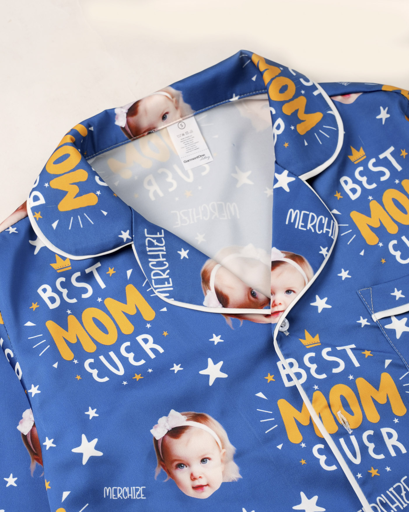 All-over Print Satin Long-Sleeve Pajama Shirt