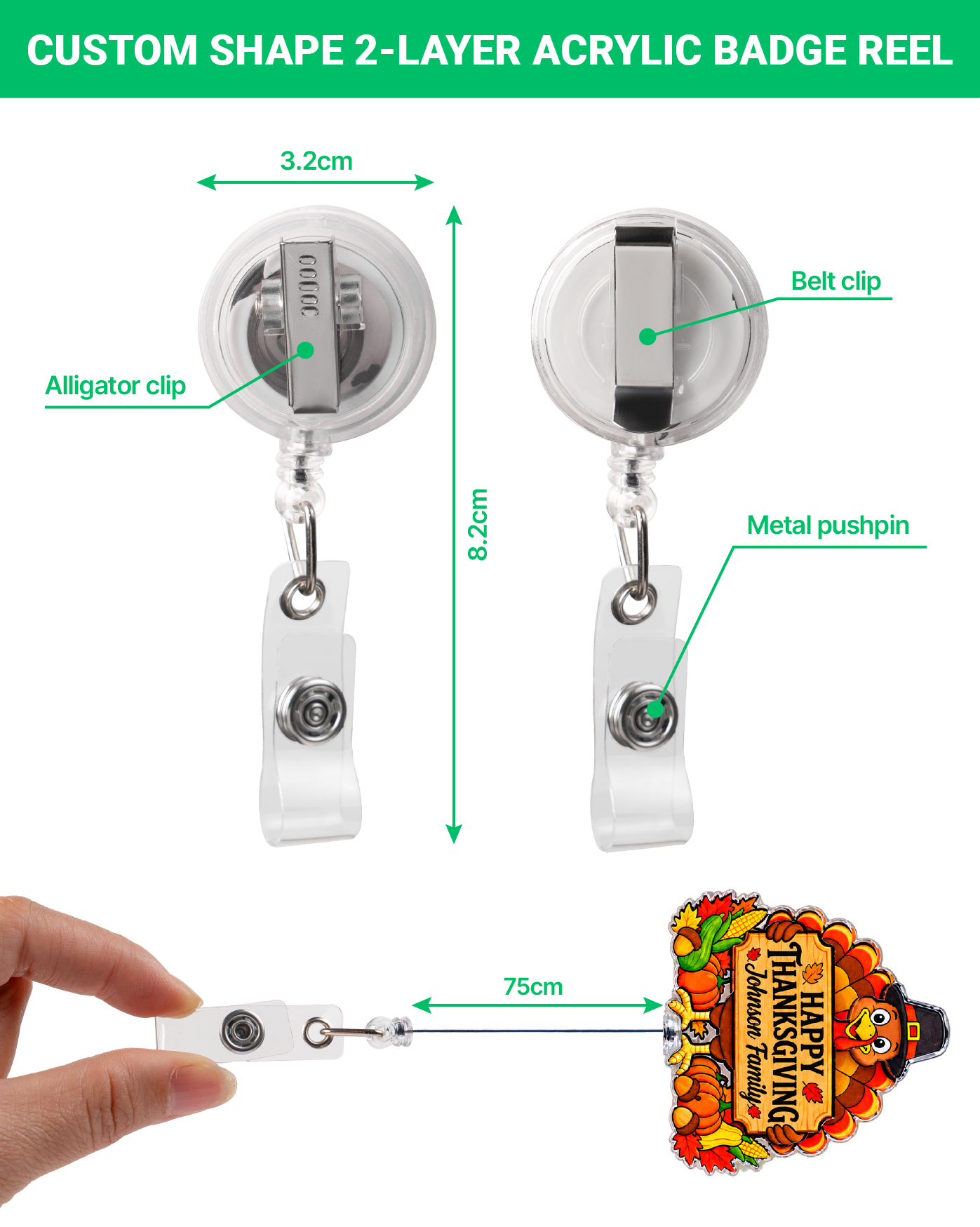 Custom Shape 2-Layer Acrylic Badge Reel