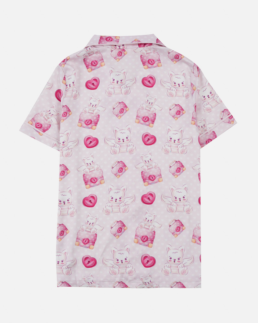 All-over Print Satin Short-Sleeve Pajamas Set (No Pocket)