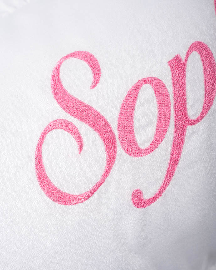 Embroidered Linen Pillow With Ruffles