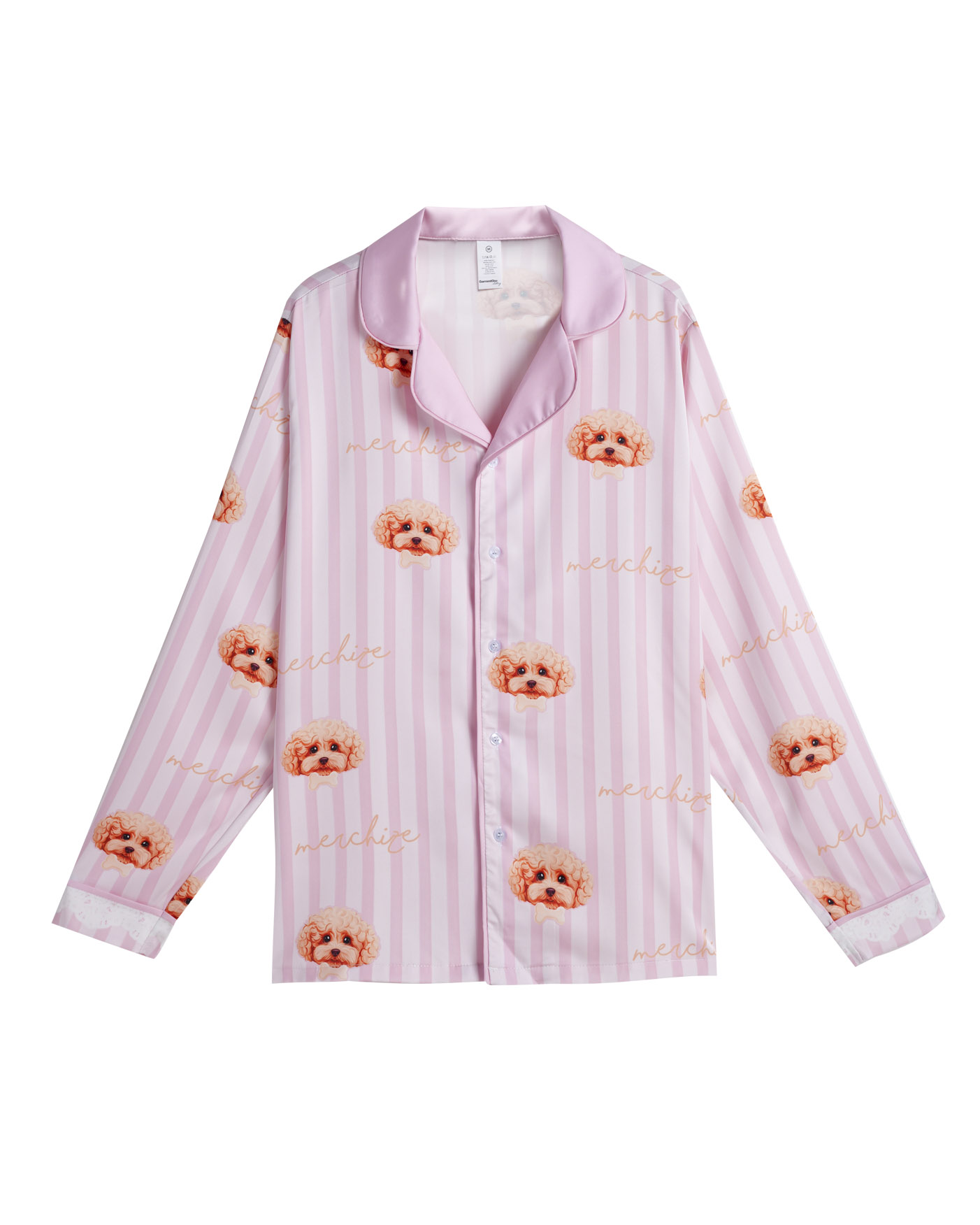 All-over Print Satin Long-Sleeve Pajama Shirt (No Pocket)