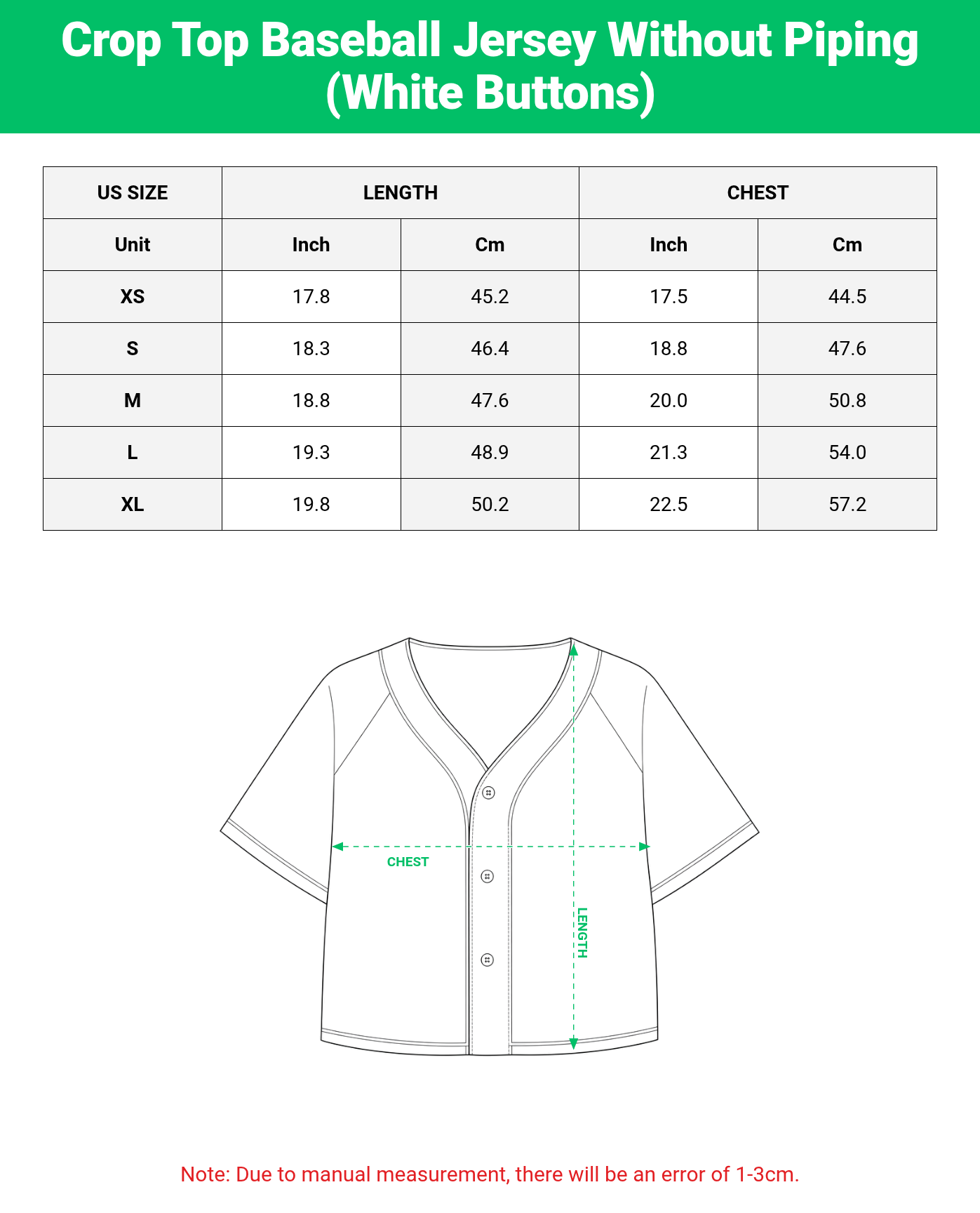 Crop Top Baseball Jersey Without Piping (White Buttons)