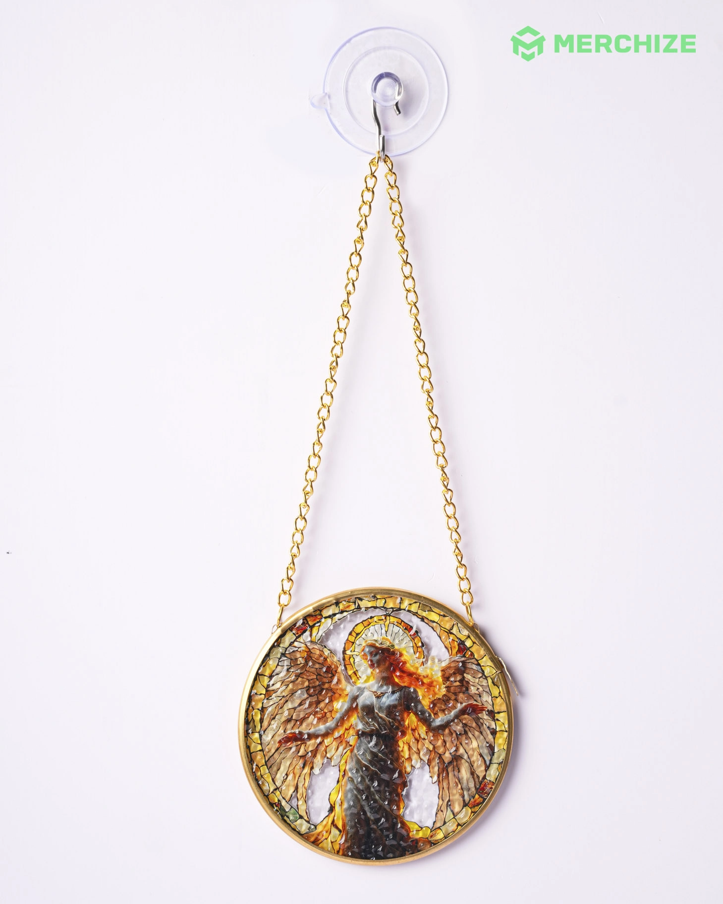 Stained Glass Suncatcher for Window Hanging (Golden Frame)