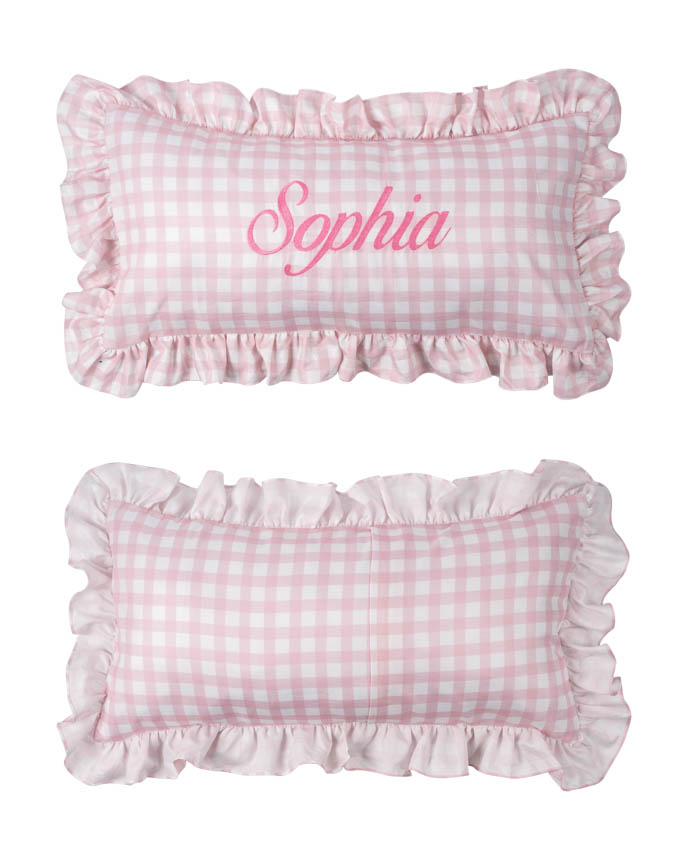 Embroidered Linen Pillow With Ruffles