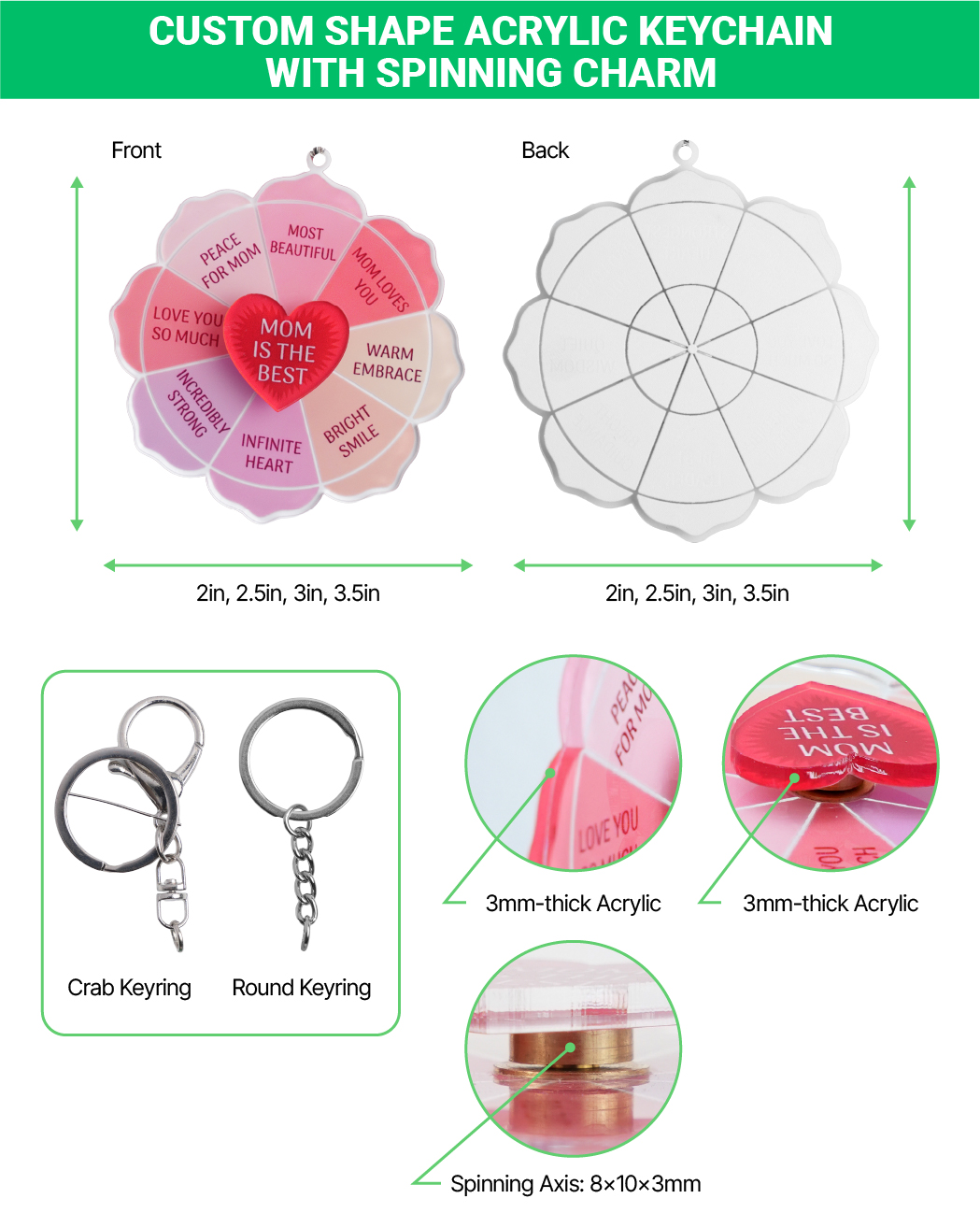 Custom Shape Acrylic Keychain With Spinning Charm