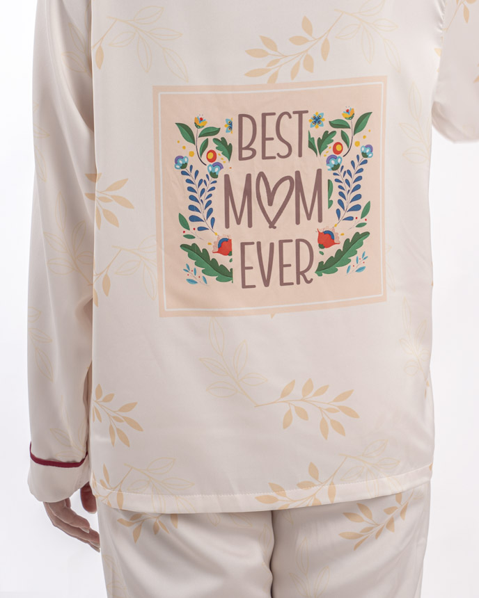 All-over Print Piping Satin Pajamas Set with Double Pockets