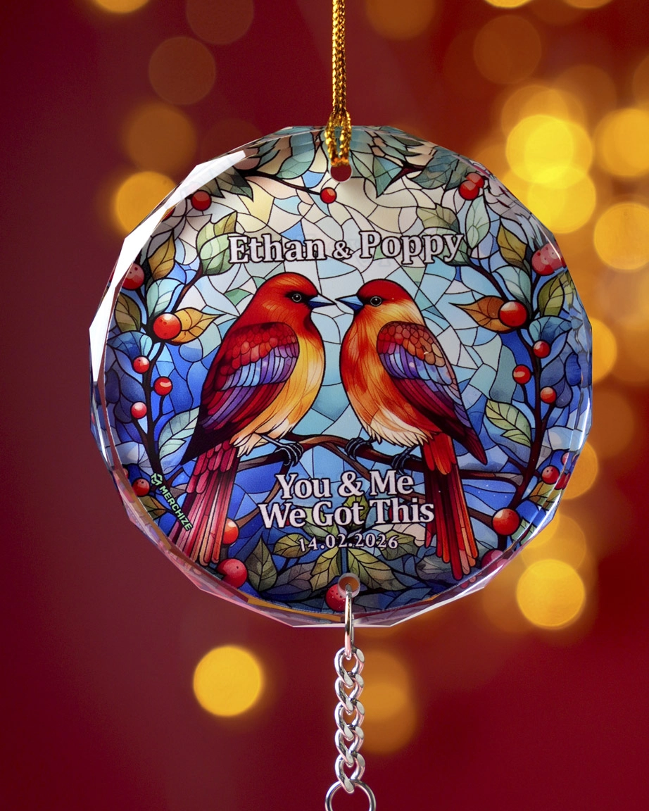 2-side Printed Glass Ornament With Crystal Charm