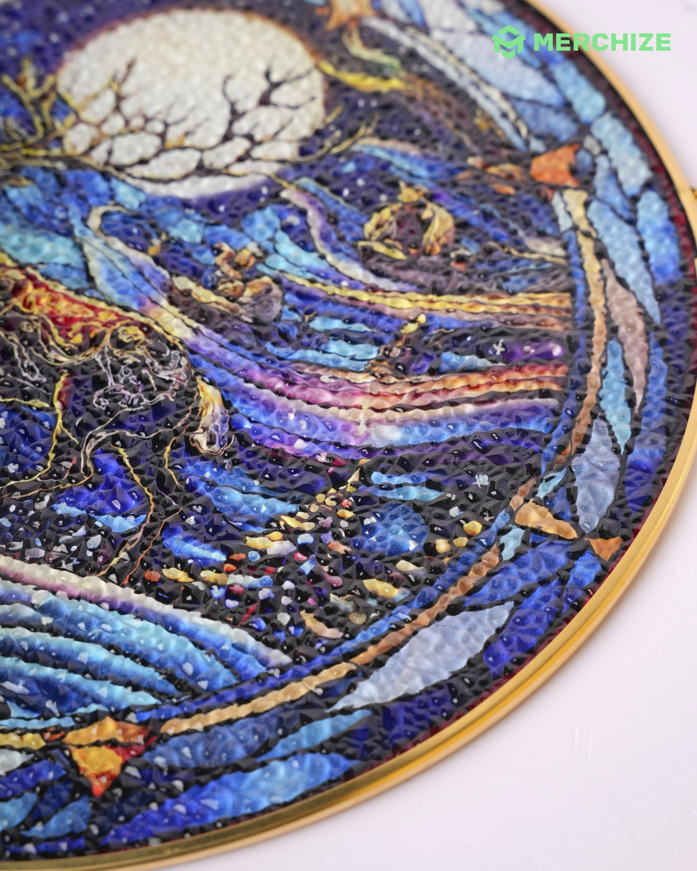 Stained Glass Suncatcher for Window Hanging (Golden Frame)