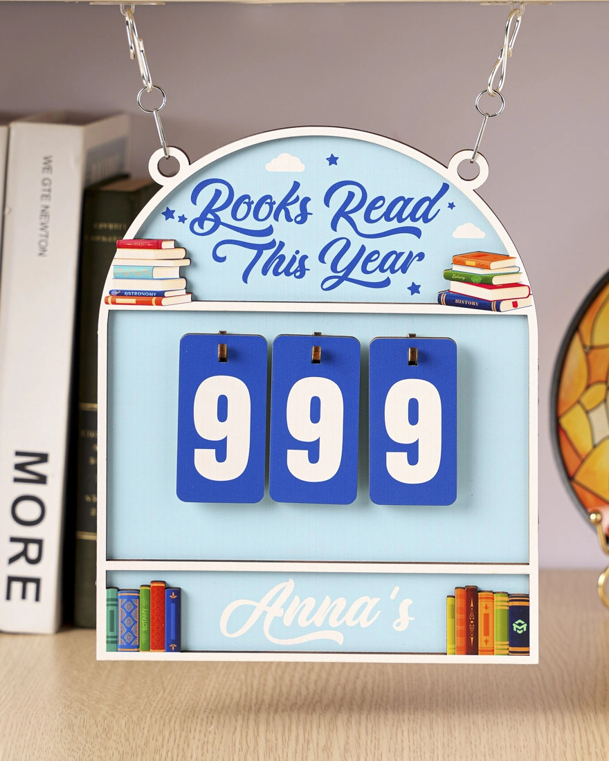 Custom Shape Wood Bookshelf Tracker Sign
