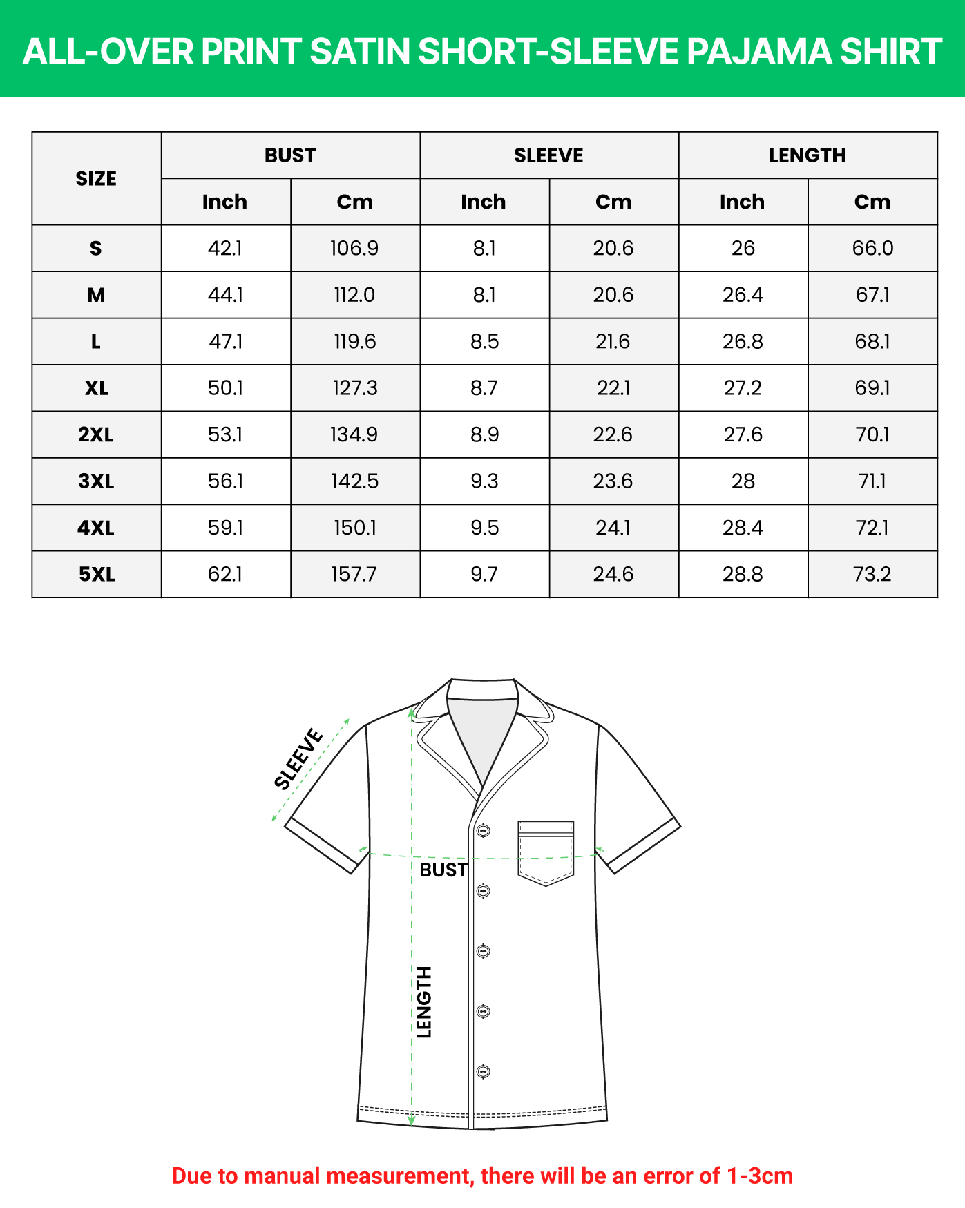 All-over Print Satin Short-Sleeve Pajama Shirt