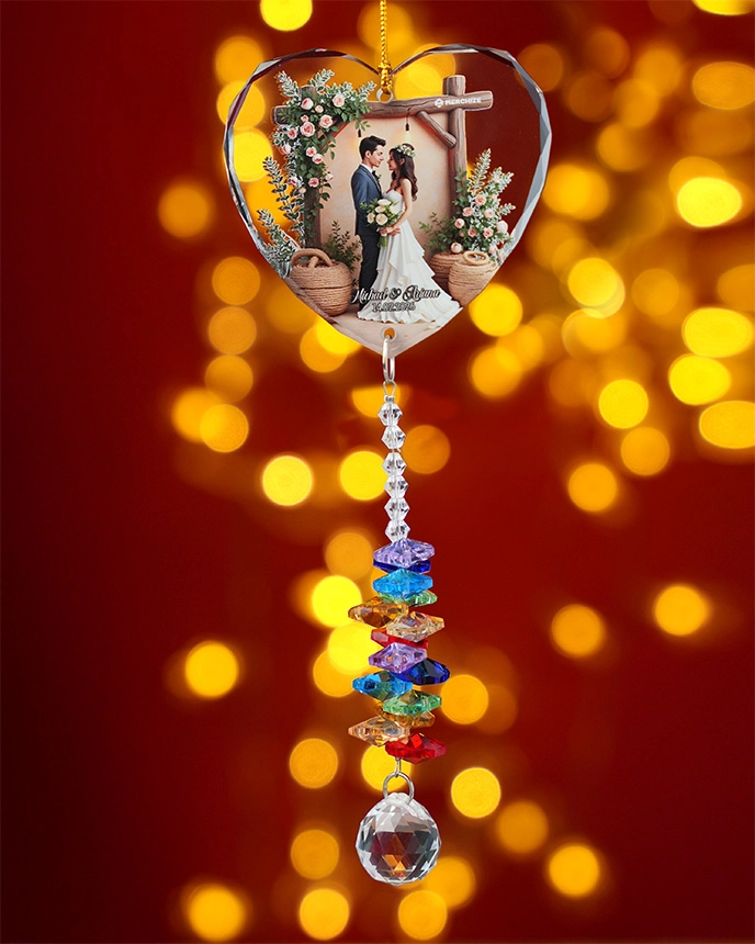 2-side Printed Glass Ornament With Crystal Charm