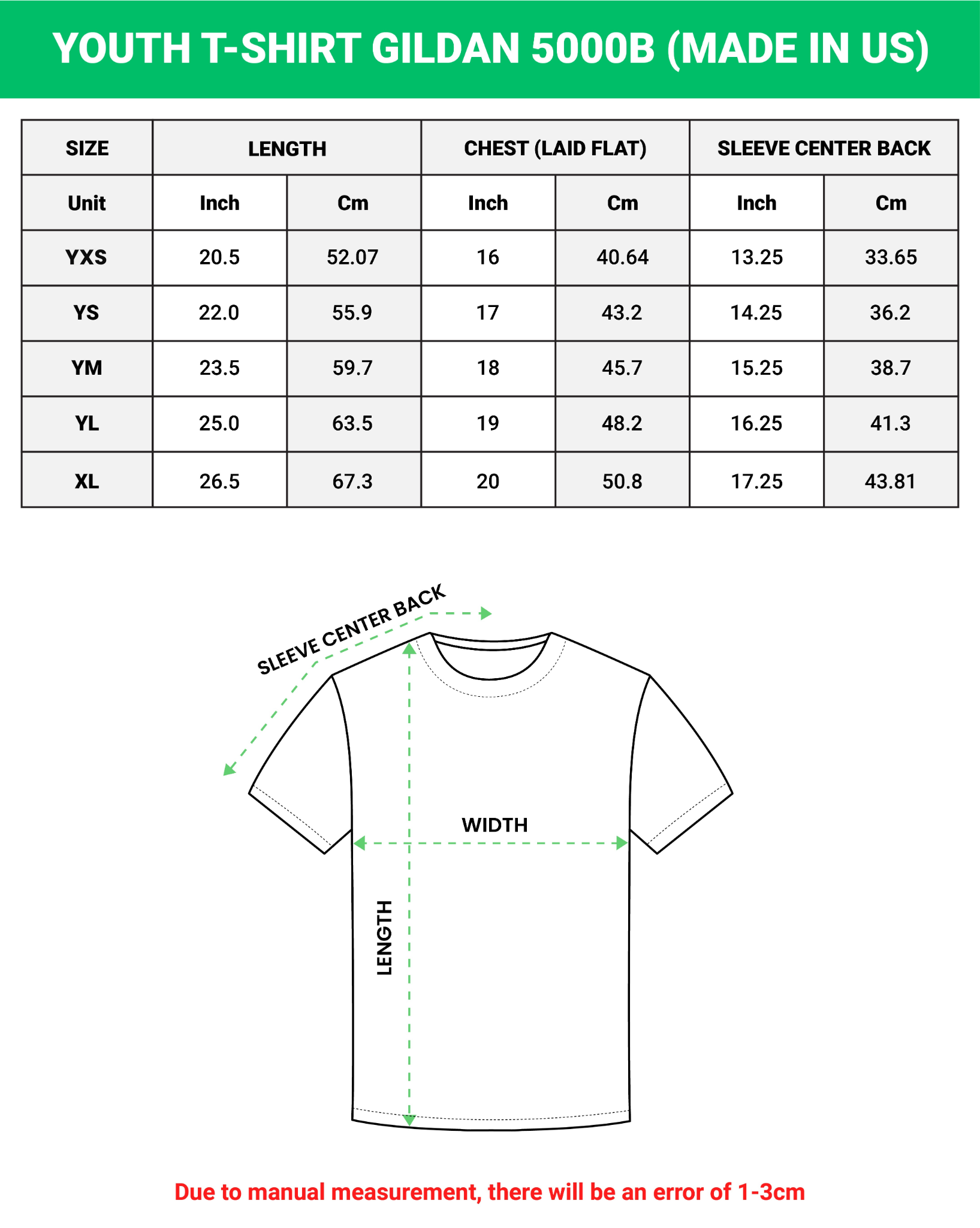 gildan 5000b youth size chart