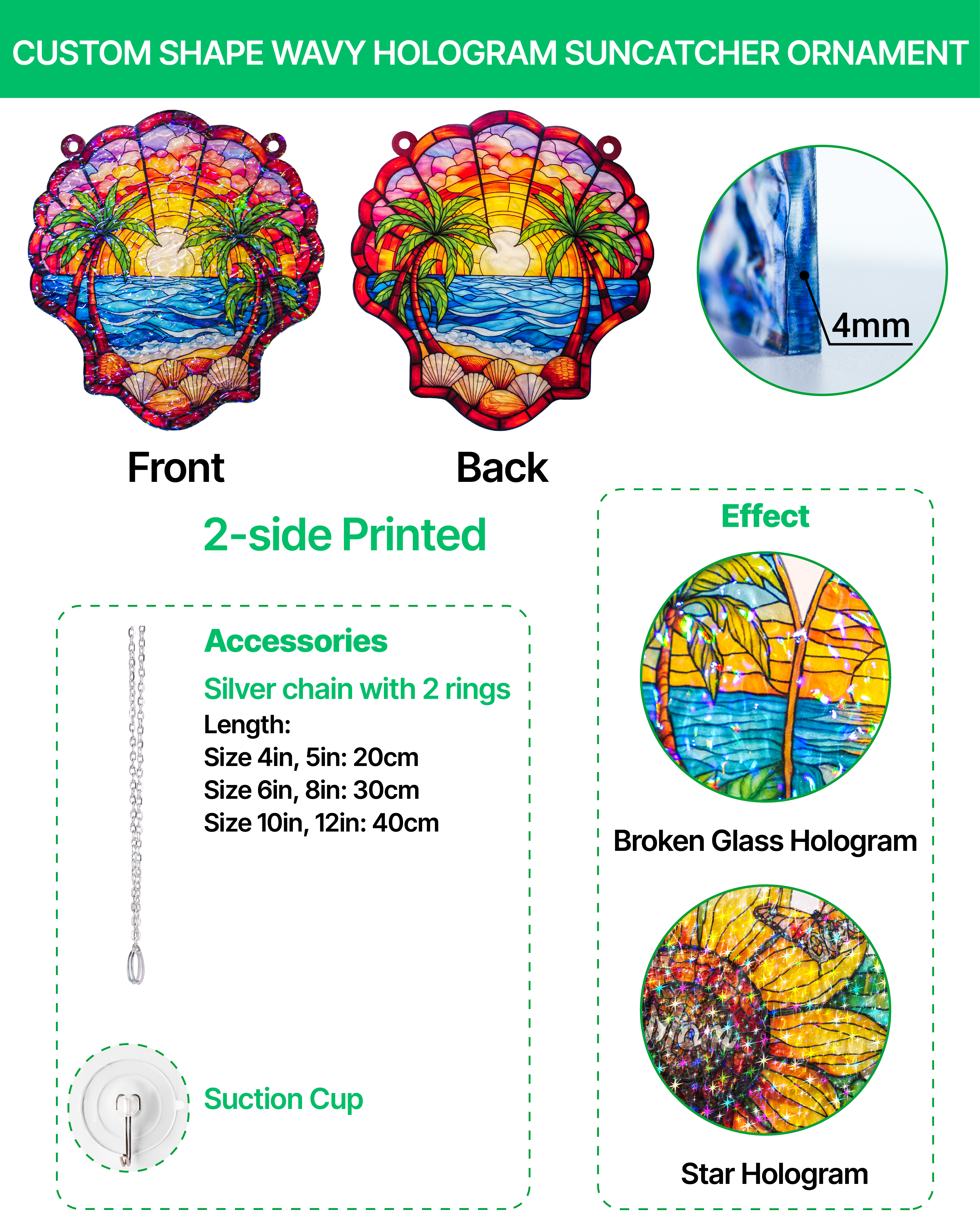 Custom Shape Wavy Hologram Suncatcher Ornament