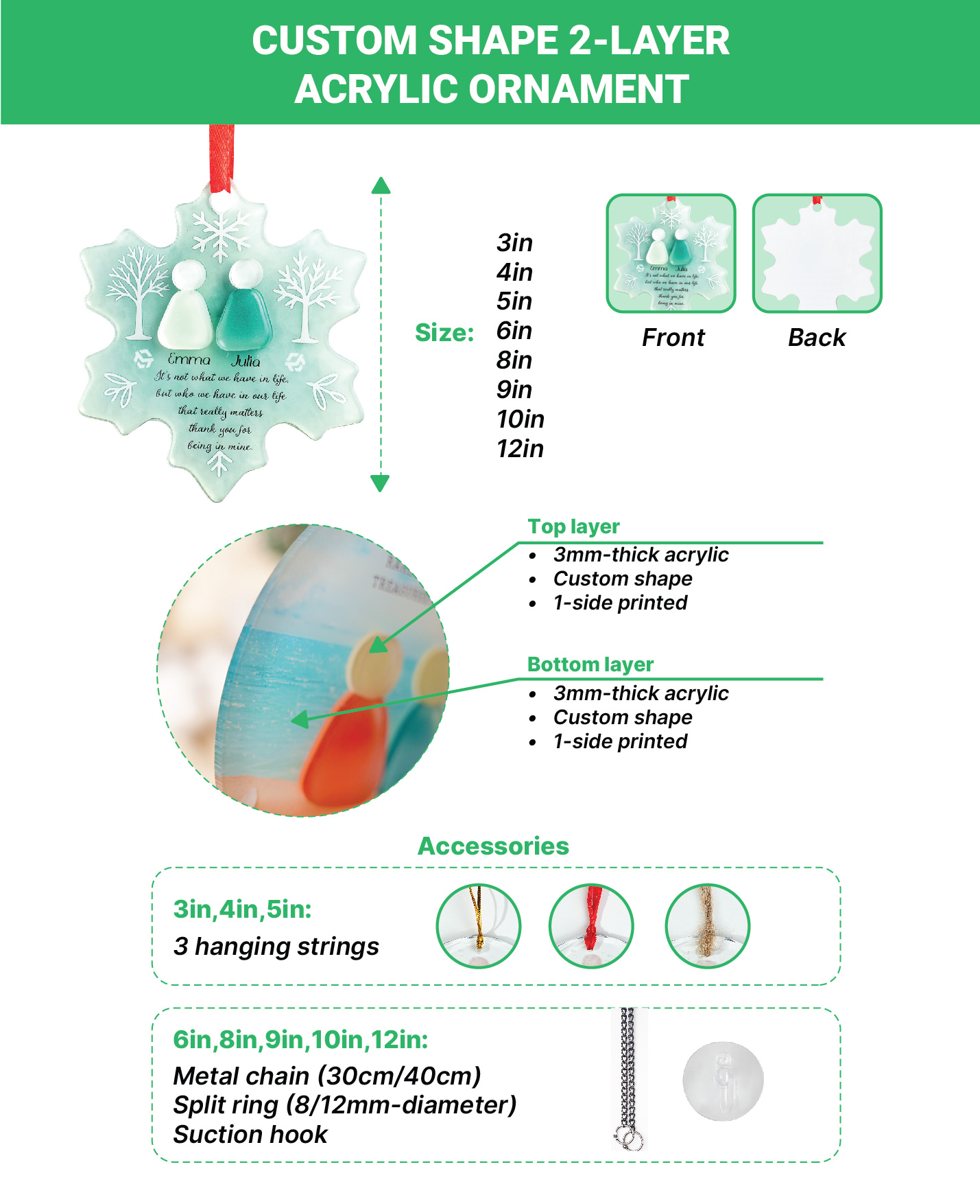 Custom Shape 2-Layer Acrylic Ornament