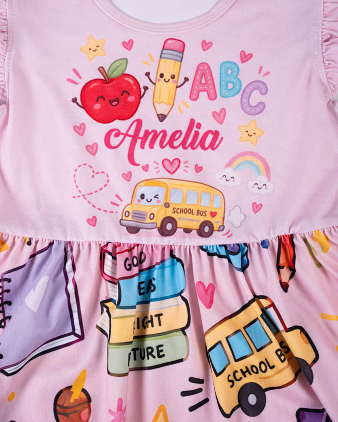All-over Print Kid Ruffle Sleeve Dress