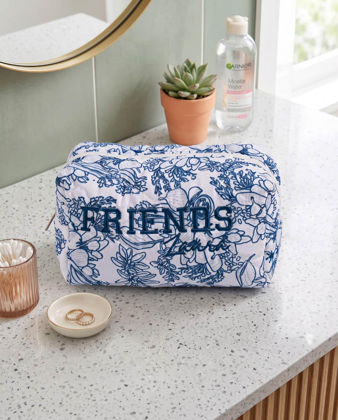 Embroidered Quilted Makeup Pouch