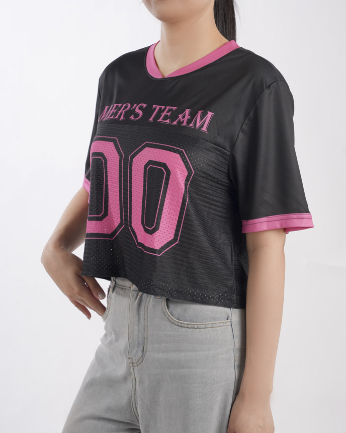 All-over Print Crewneck Hybrid Mesh Crop Top Football Jersey (Midweight)