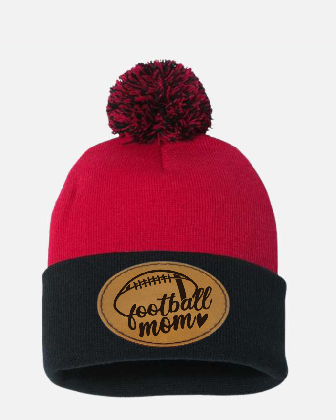 Engraved Leather Patch Pom-Pom Cuffed Beanie SP15 (Made in US) 