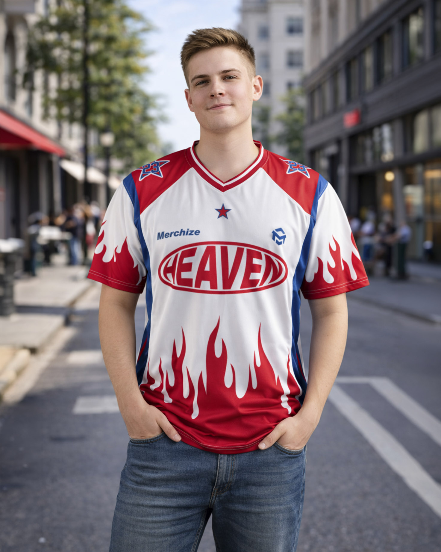 All-over Print V-neck Short Sleeve Jersey With Name Patch