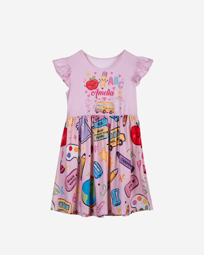 All-over Print Kid Ruffle Sleeve Dress