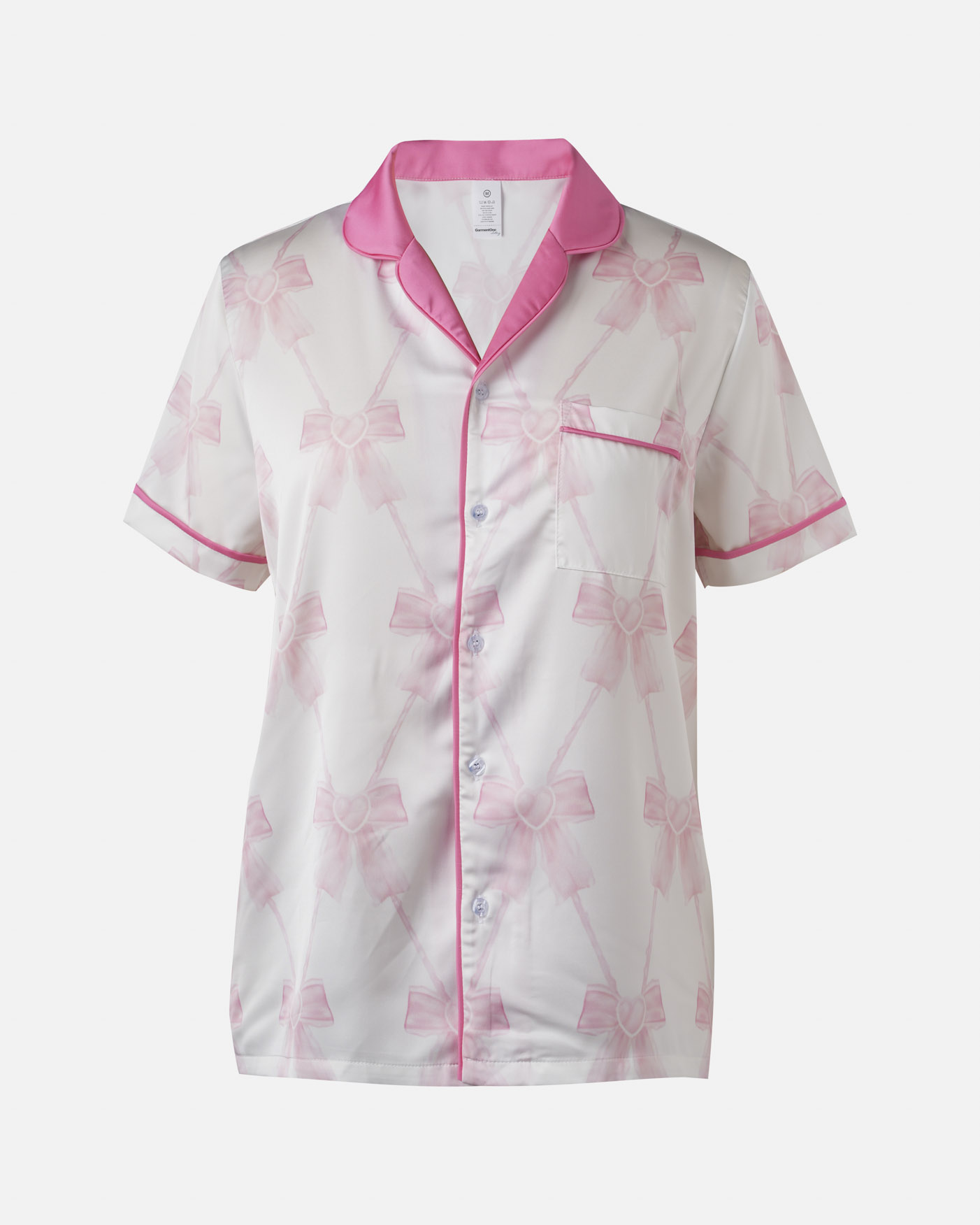 All-over Print Satin Short-Sleeve Pajama Shirt