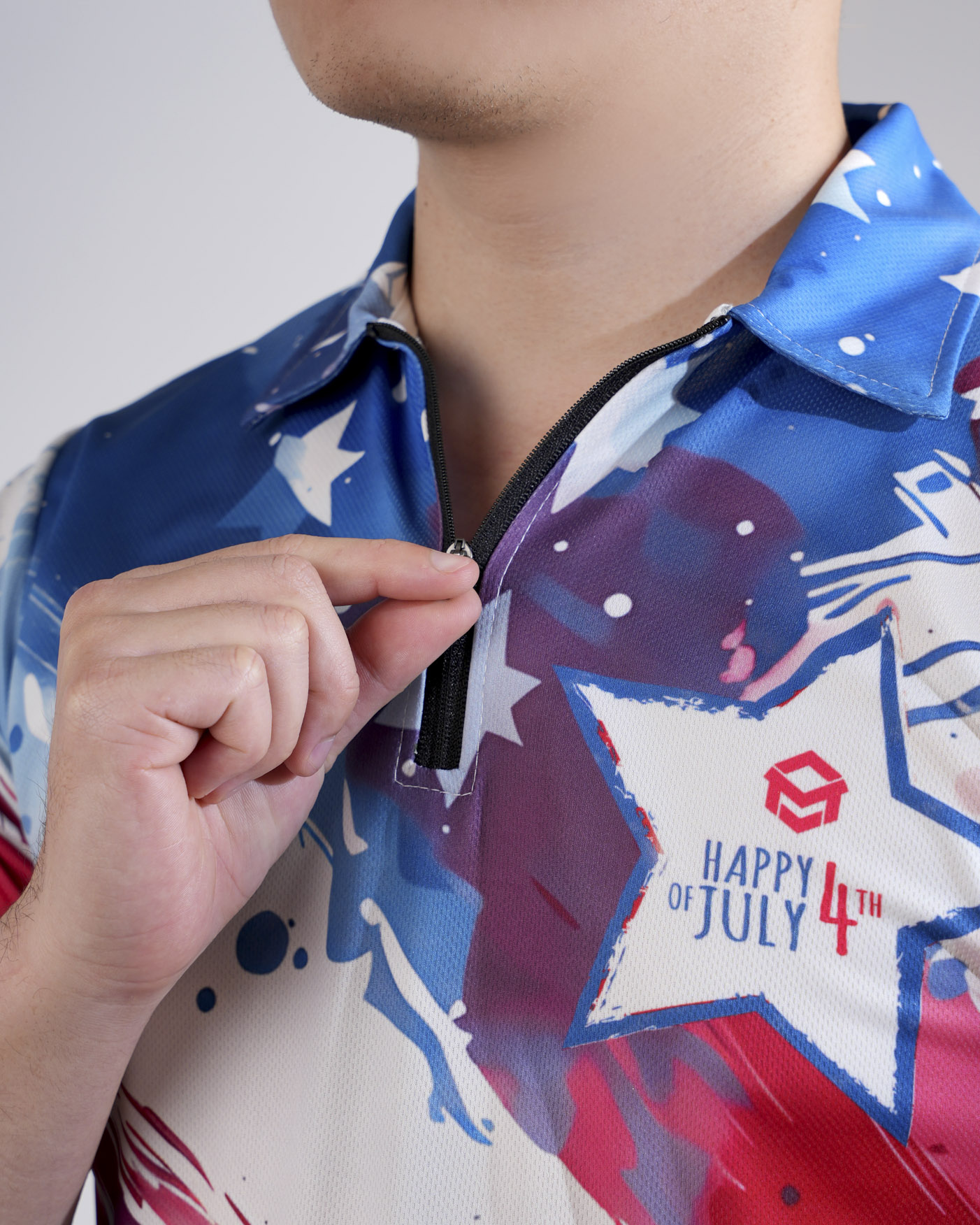 All-over Print Zip Polo Shirt (Lightweight)