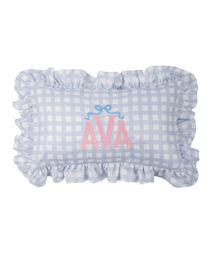 Embroidered Linen Pillow With Ruffles