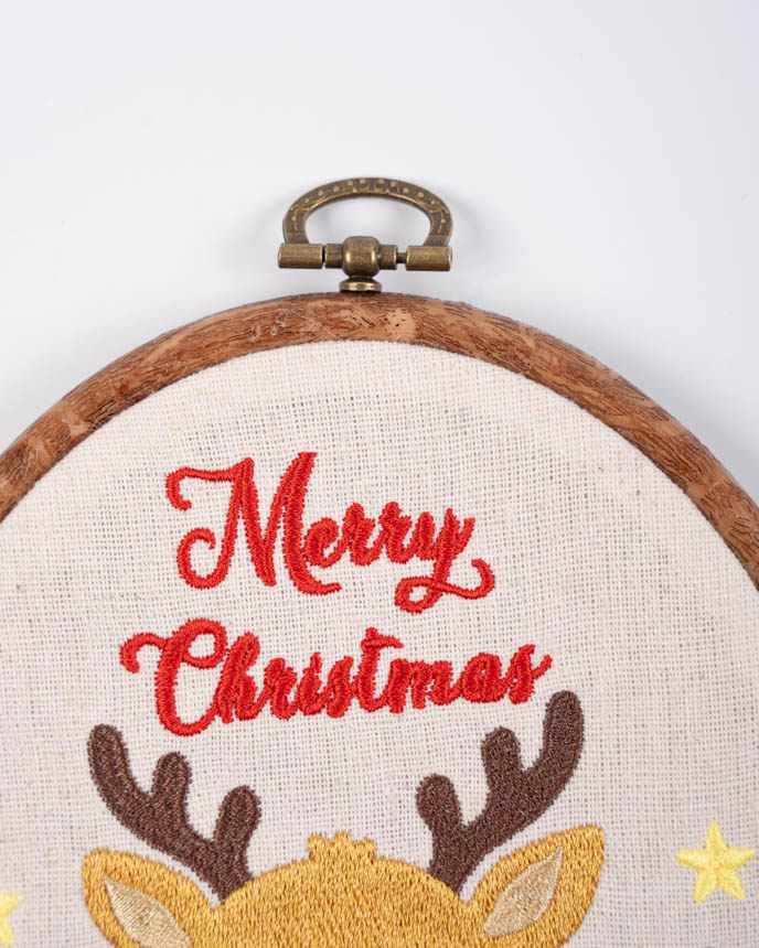 Embroidered Faux Wood Hoop Ornament