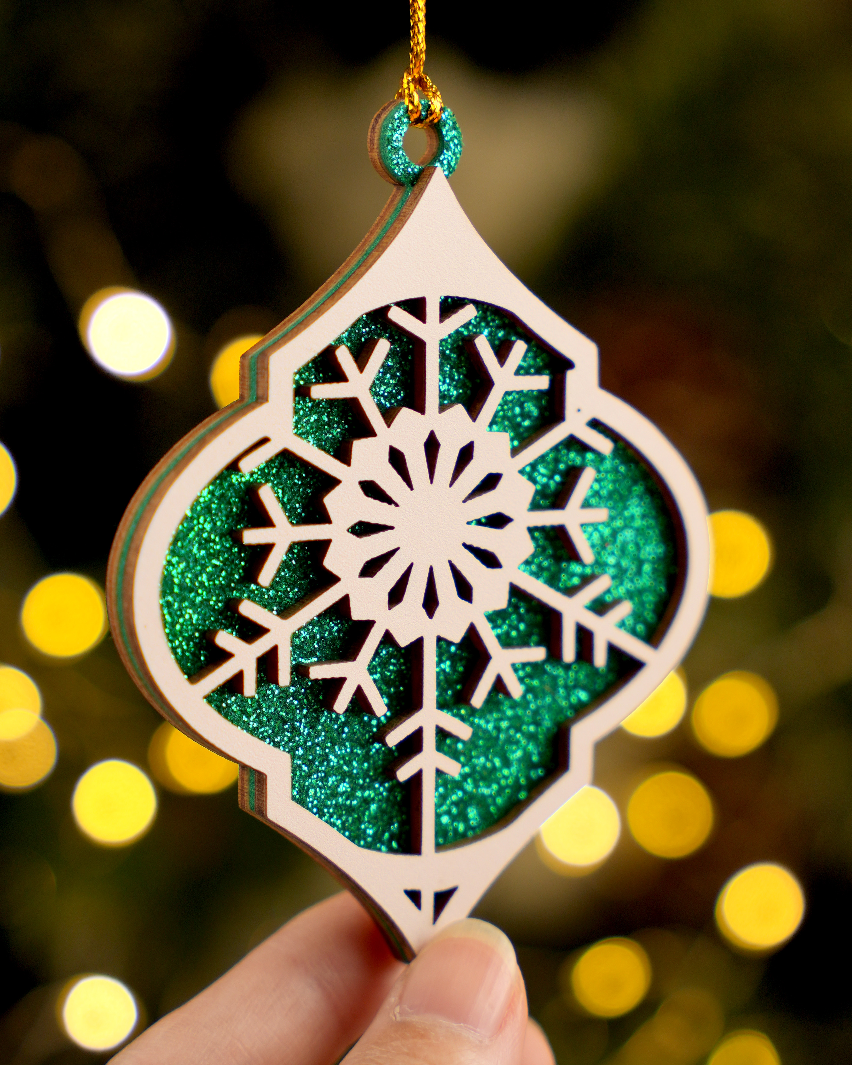 Custom Shape 2-Layer Glitter Wood Ornament