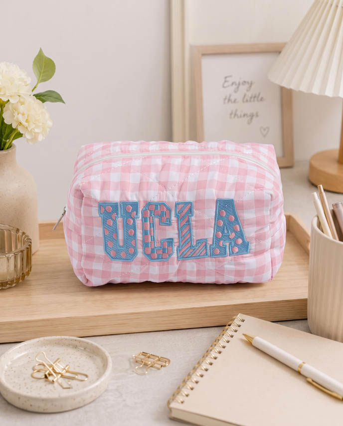 Embroidered Quilted Makeup Pouch