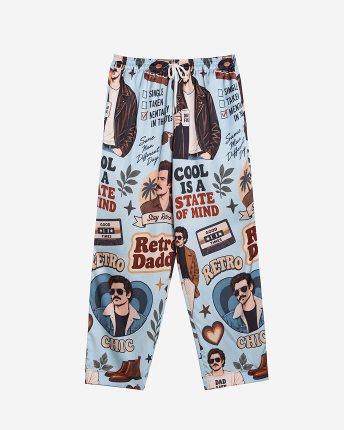 All-over Print Men's Satin Short-Sleeve Pajamas Set with Long Pants (No Pocket)