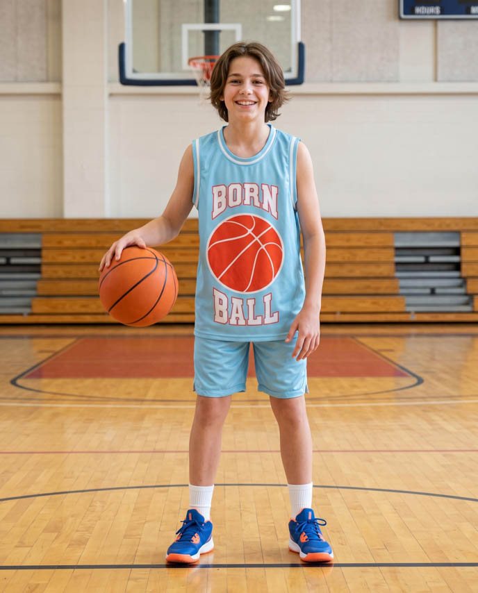 All-over Print Kid and Youth Basketball Crewneck Jersey Set