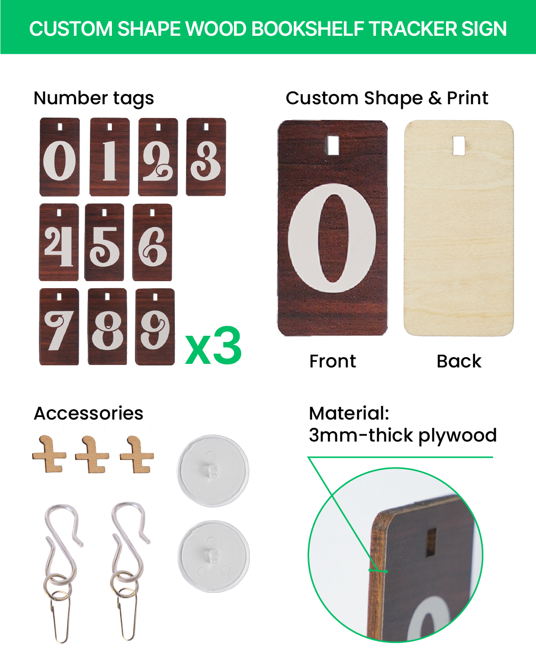 Custom Shape Wood Bookshelf Tracker Sign