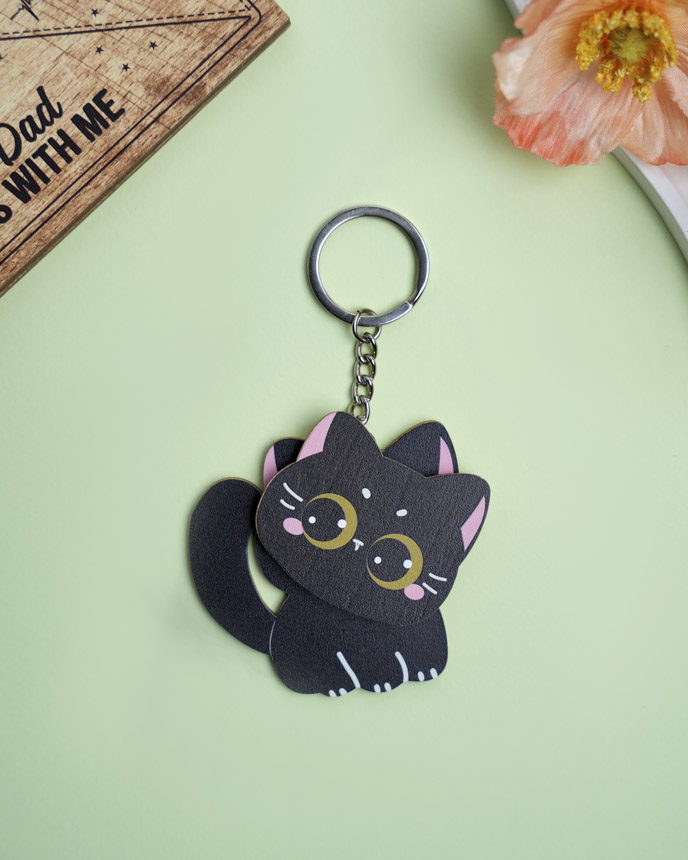 Custom Shape Wood Keychain With Spinning Charm