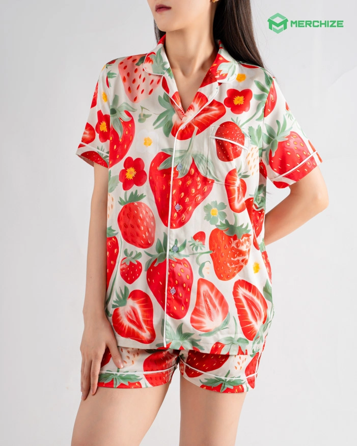All-over Print Satin Short-Sleeve Pajamas Set