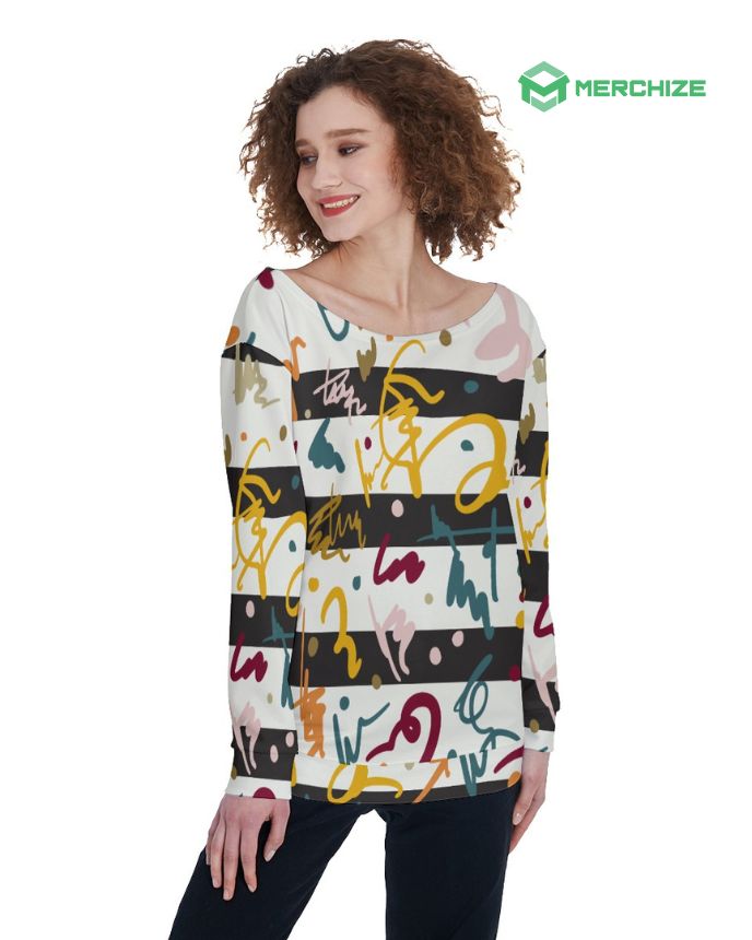 All-Over Print Women's Off-Shoulder Sweatshirt (Made in China)