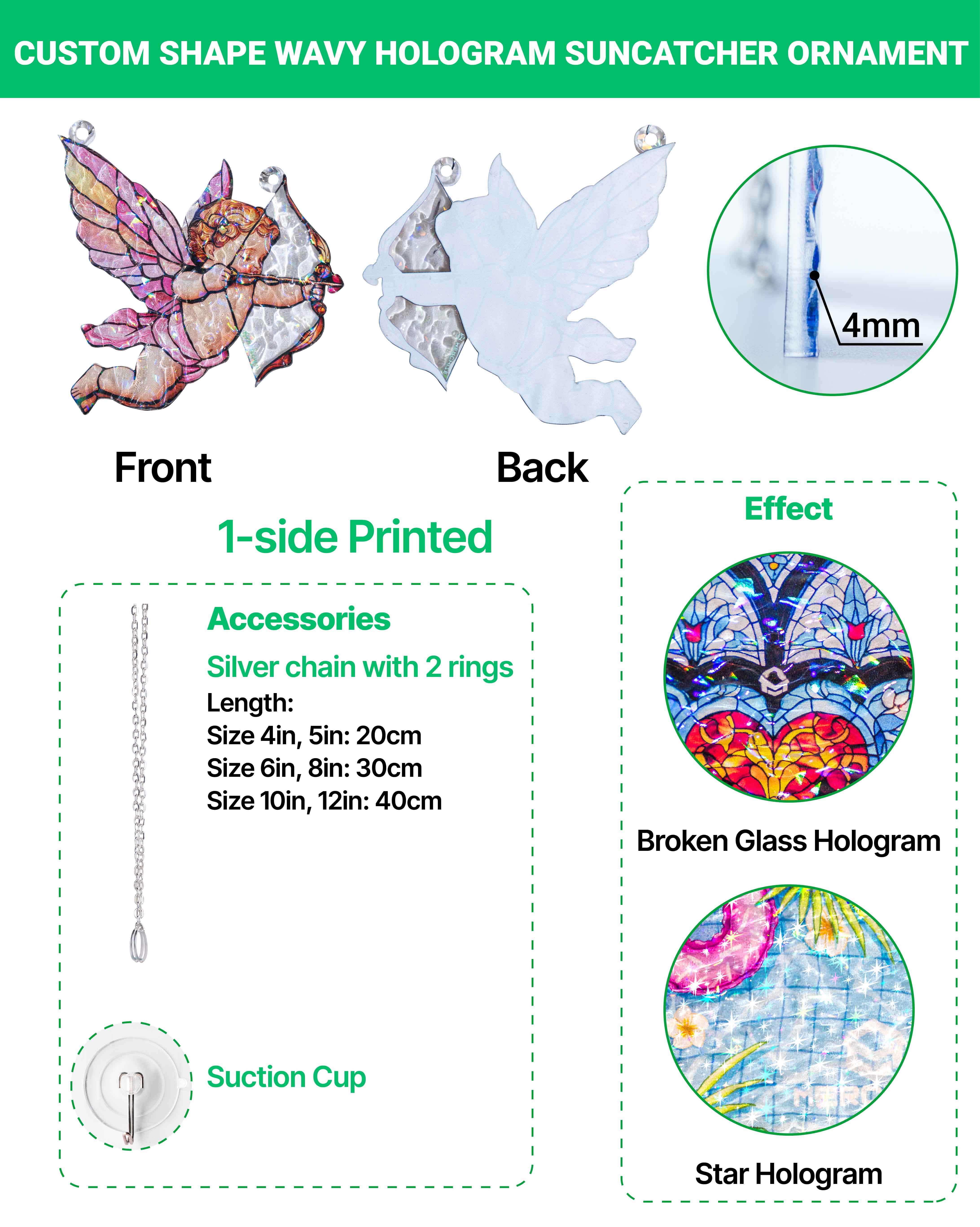 Custom Shape Wavy Hologram Suncatcher Ornament